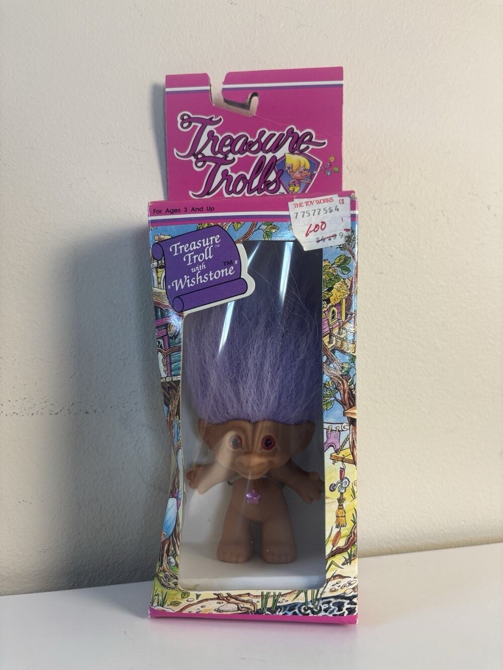 Vtg 90s Ace Novelty Treasure Troll Wishstone Purple Hair NIB Original Box